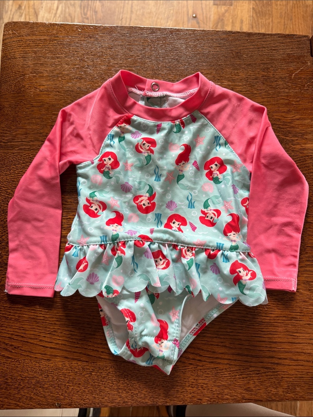 Disney Baby Little Mermaid Ruffle Long-Sleeve One-Piece Swimsuit size 6-9M